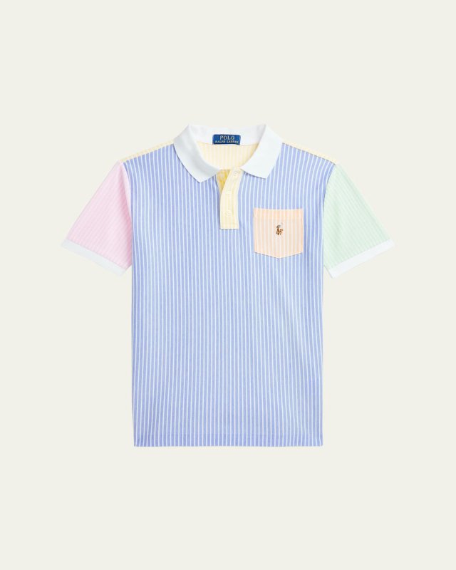 Boy's Multicolor Striped Oxford Polo Shirt, Size S-